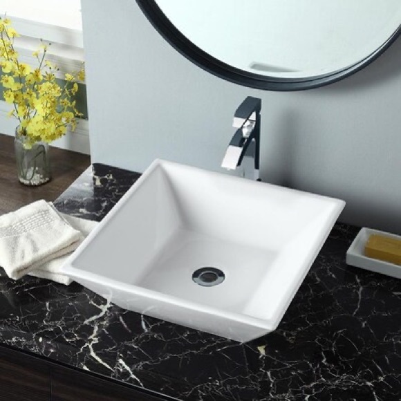 Jacuzzi Maya White Vessel Square Traditional Bathroom Sink (16.14-in x 16.14-in) - Picture 2 of 7